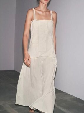 Zara ZW collection embroidered dress in Ecru